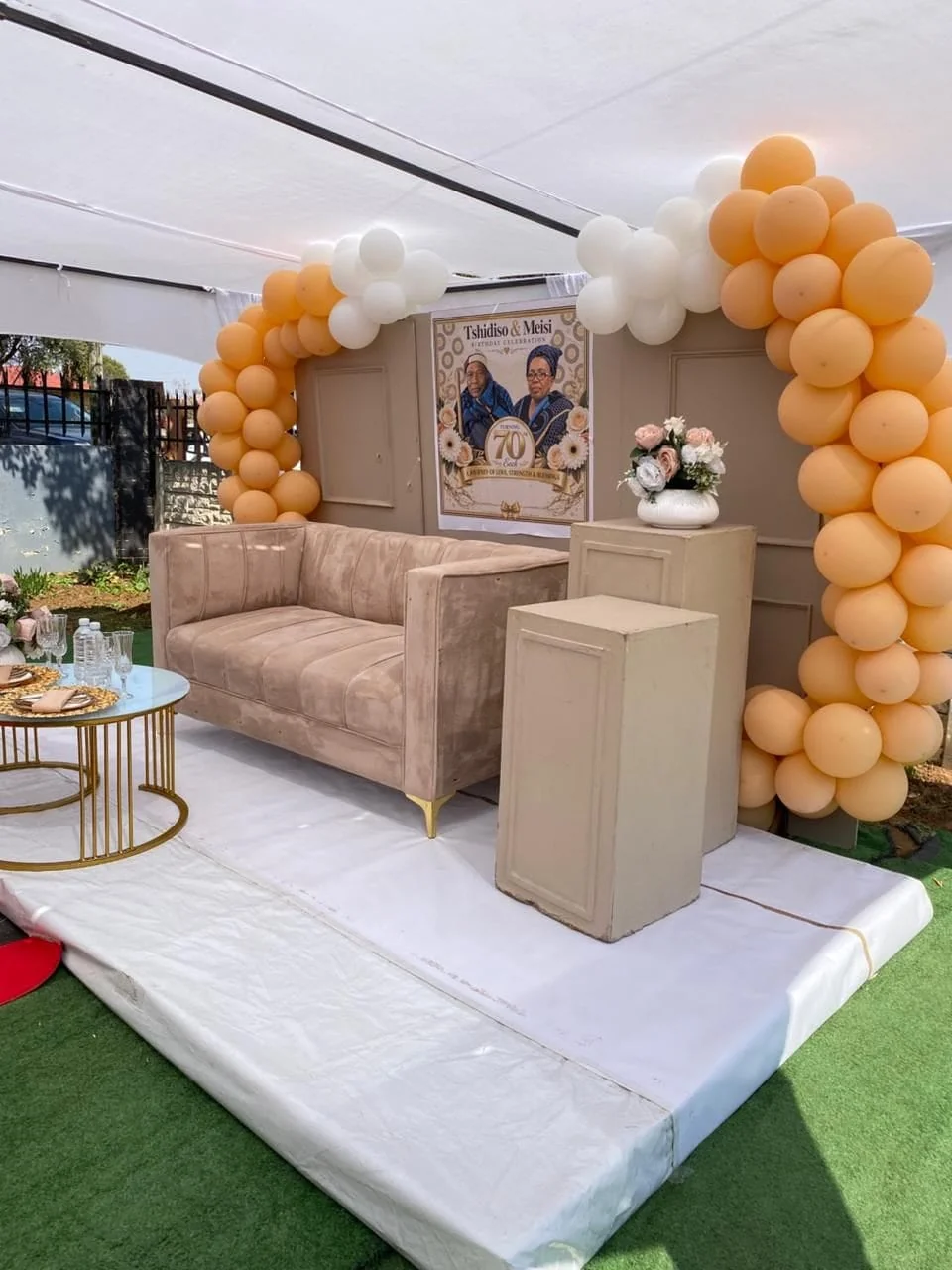Birthday cake and décor on a celebration table